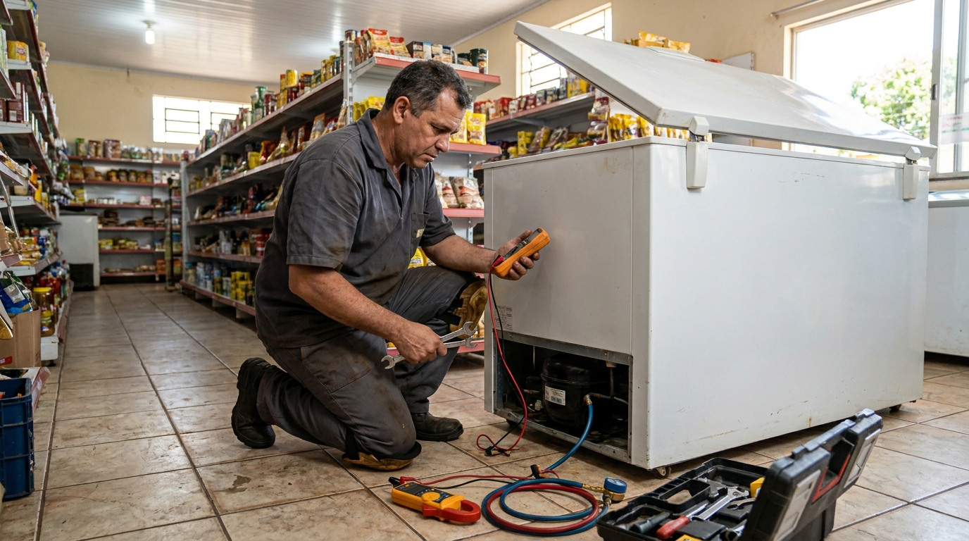 Troca de termostato de freezer em atendimento técnico em Joinville‑SC